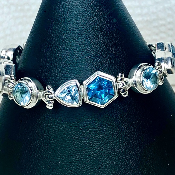 FACETED BLUE TOPAZ Sterling Silver Toggle Bracelet - Picture 10 of 12